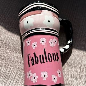 SPOONTIQUES PINK AND BLACK FABULOUS TRAVEL MUG
